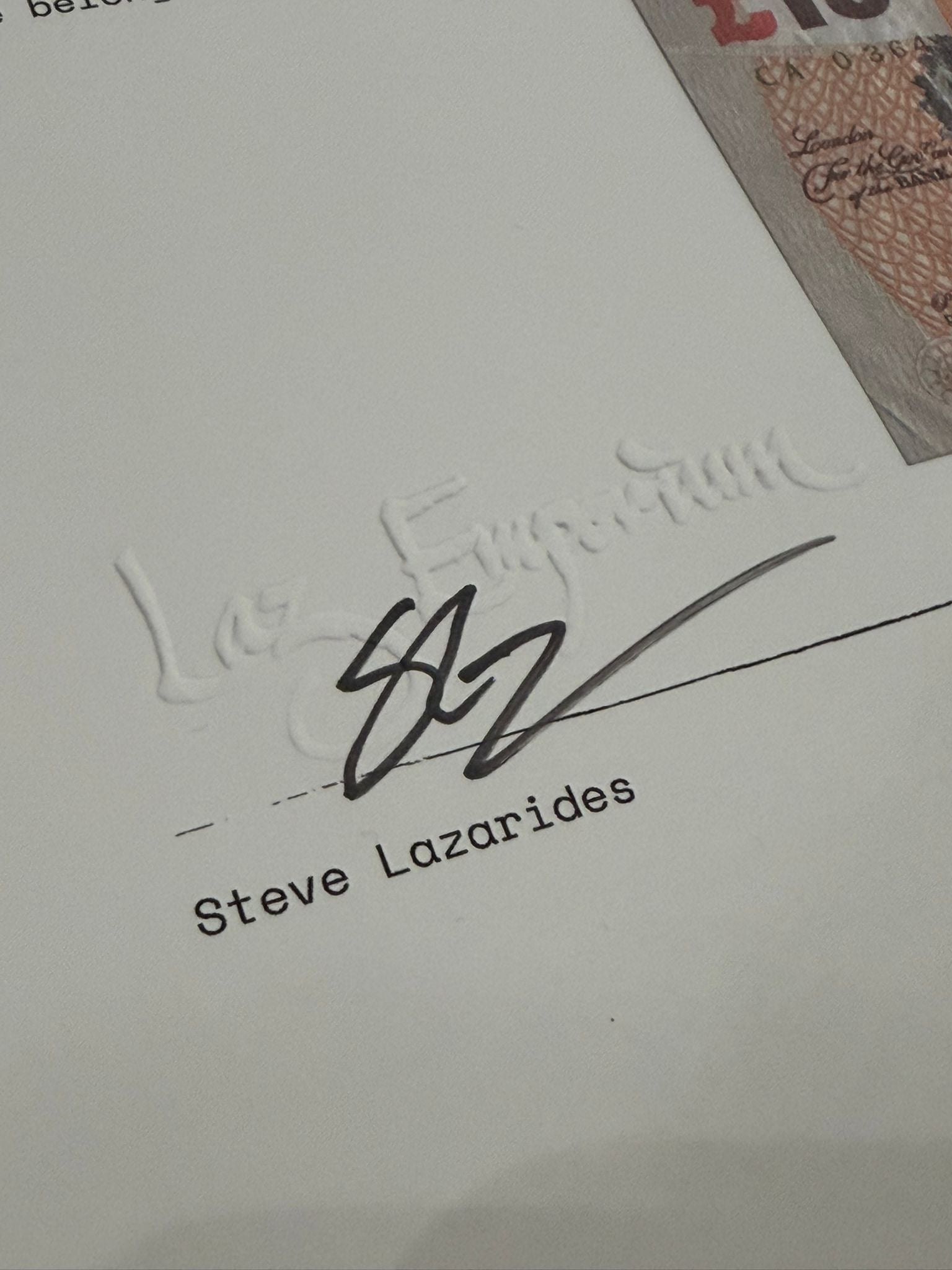 Signature on letter of provenance signed bye Steve Lazarides 