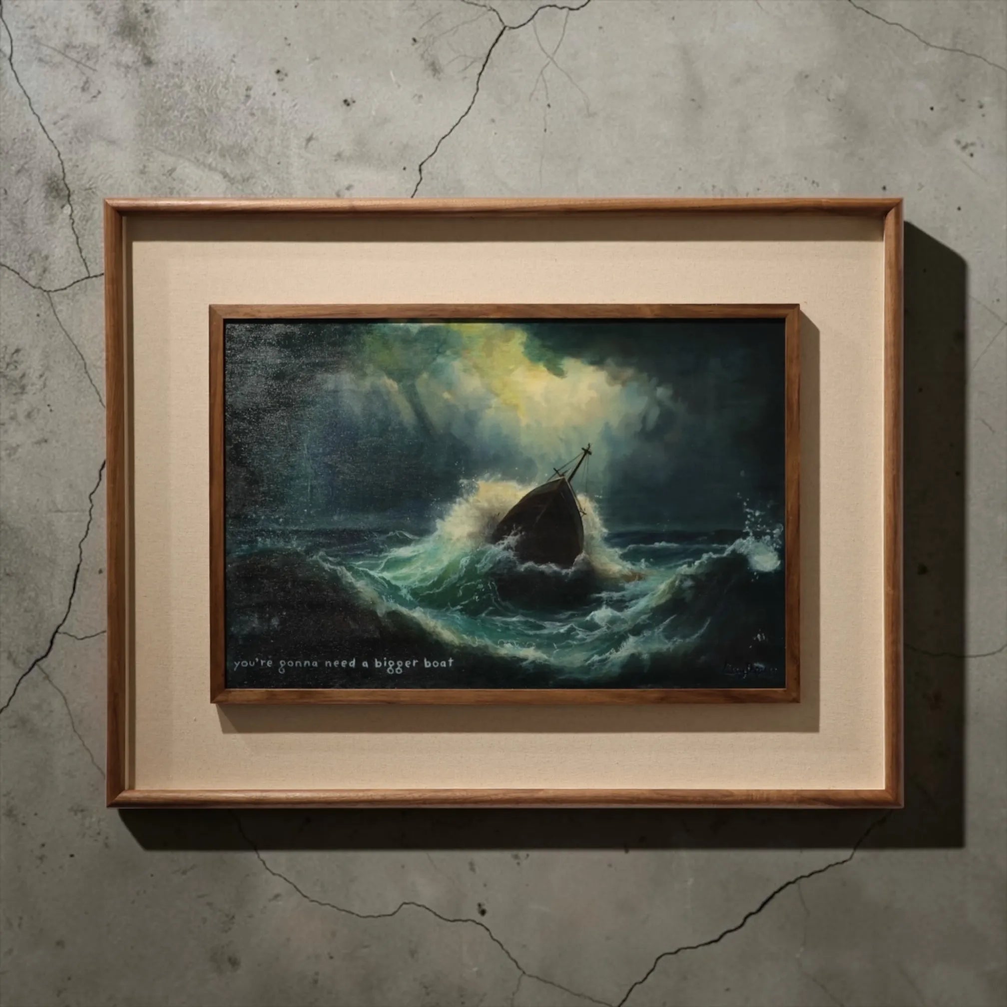 Lilly Daffu “Brody” artwork, mixed media on wood, walnut frame