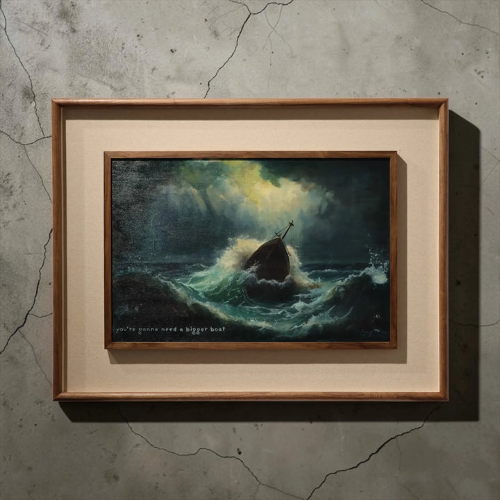 Lilly Daffu “Brody” artwork, mixed media on wood, walnut frame