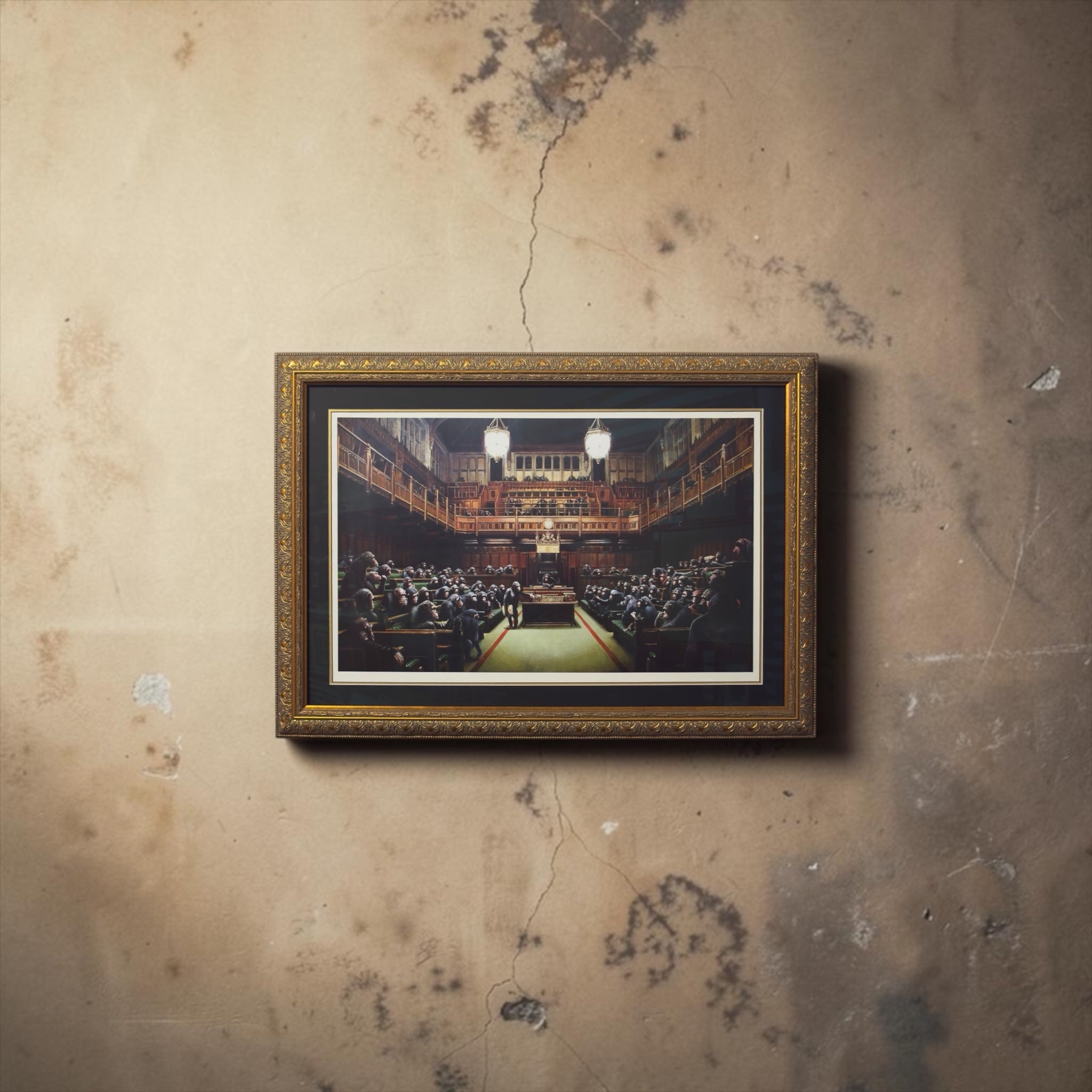 Banksy framed monkey parliament 
