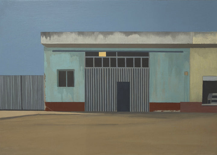 Bar Room," an original gouache painting on primed board by artist Jack Candy-Kemp, framed in an off-white tray frame.