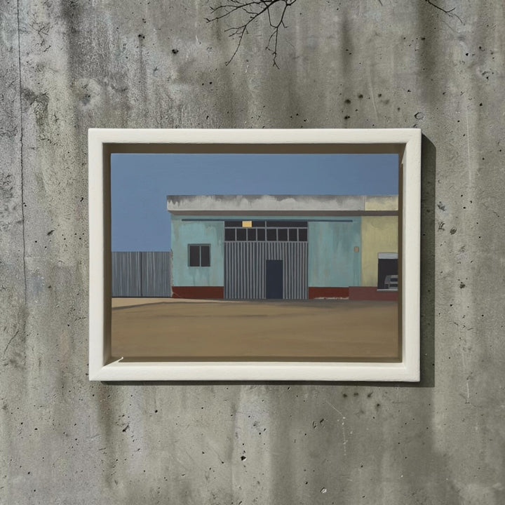 Bar Room," an original gouache painting on primed board by artist Jack Candy-Kemp, framed in an off-white tray frame.