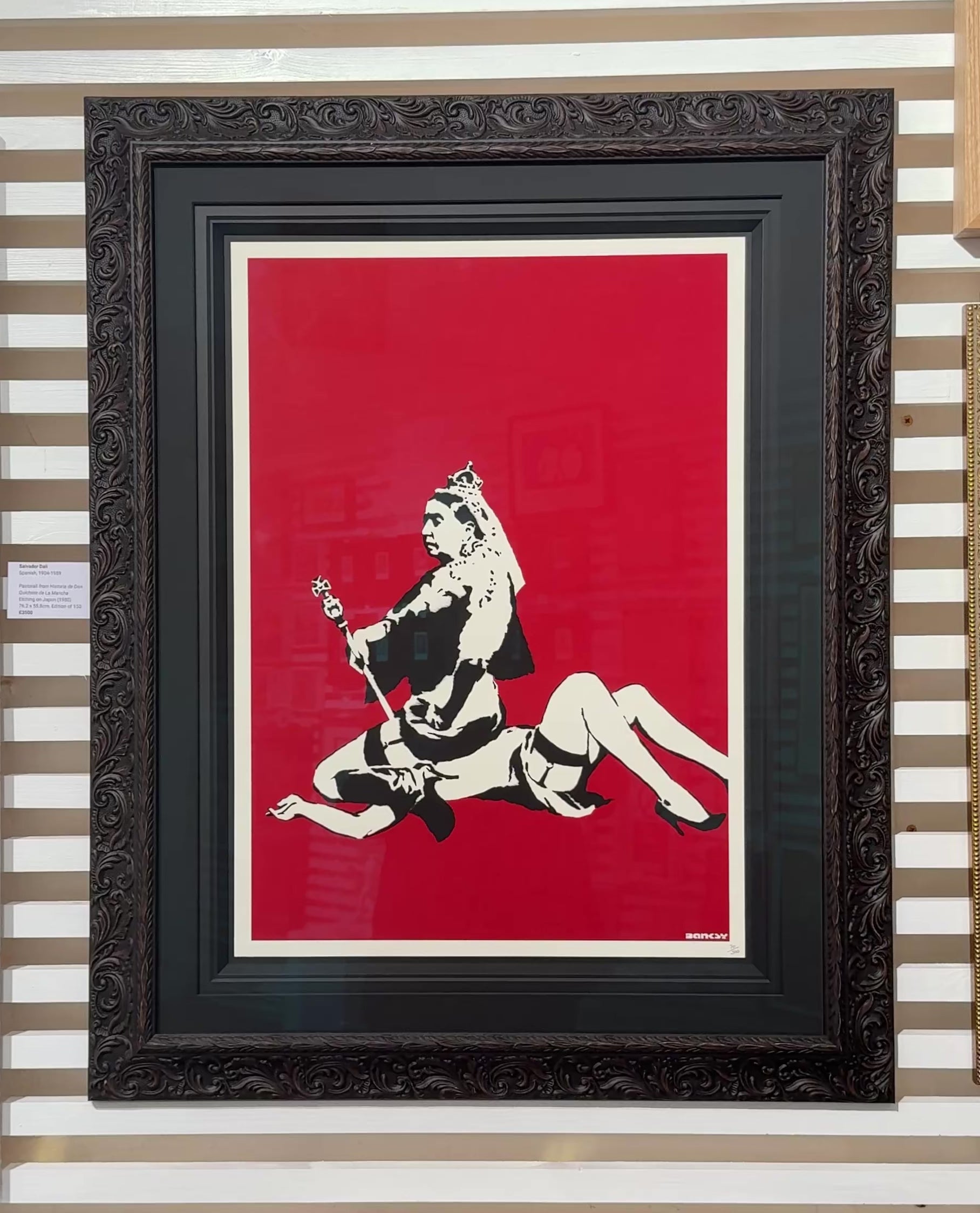 Banksy Queen Vic print, framed, a video of the artwork